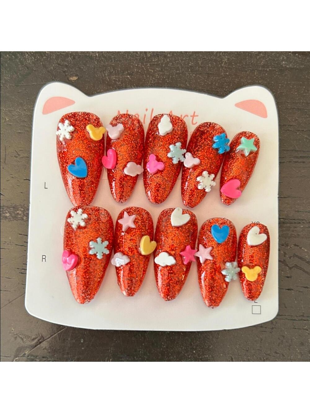 Fun Handmade Sparkly Red Press-On Nails